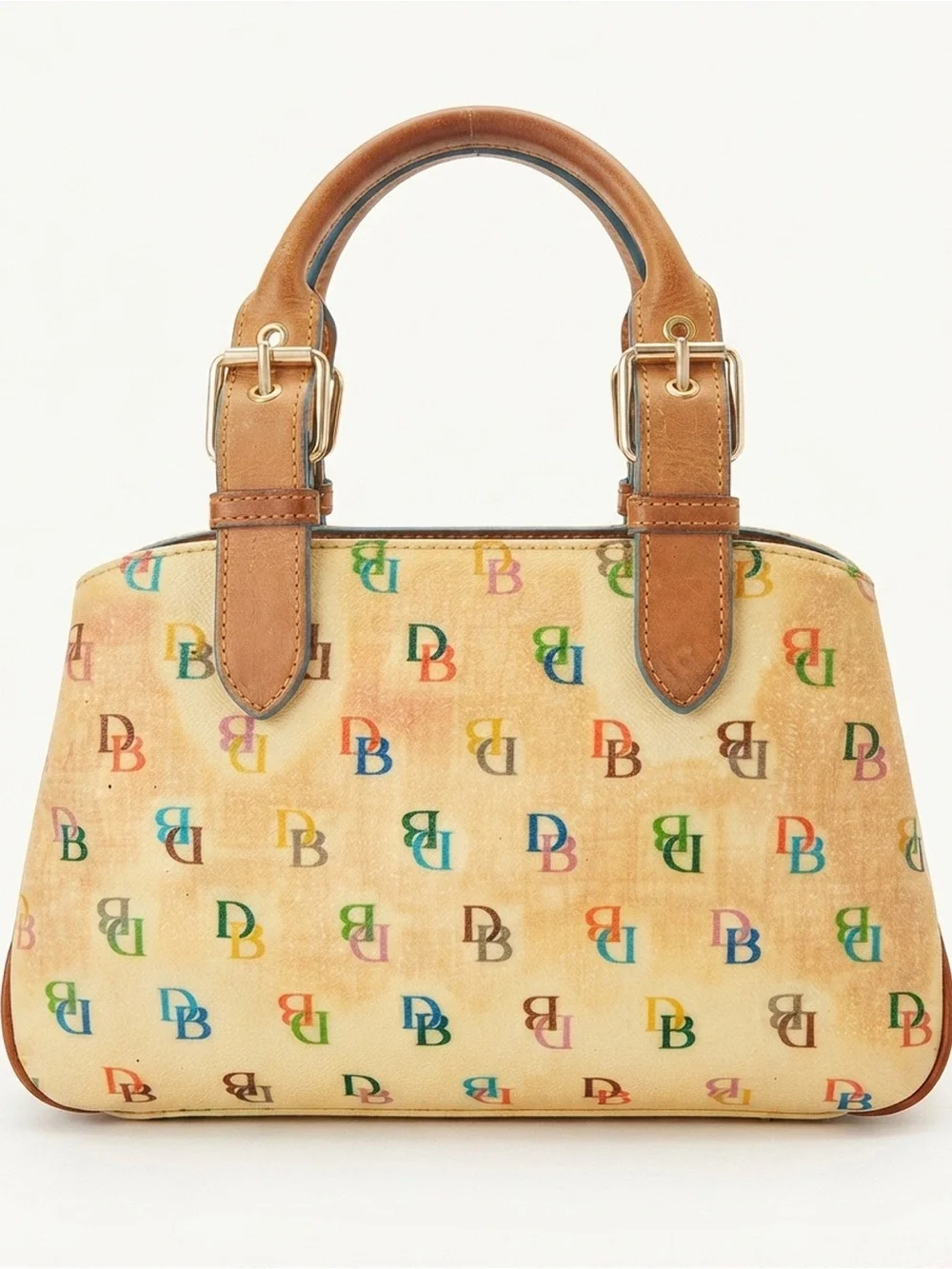 Rare Vintage Dooney and Bourke Rainbow DB Monogram Satchel Purse Heart Charm